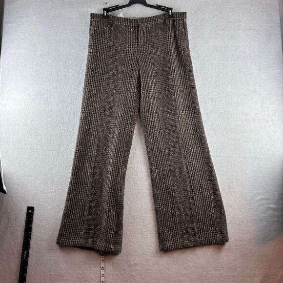 Zara Wool Blend Tweed Pants Slacks Plaid Wide Leg Prep Brown Old Money Classic 8 - Picture 1 of 15